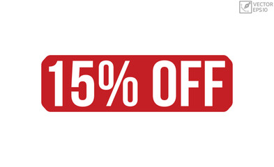 15% Off Red Rubber Stamp vector design.