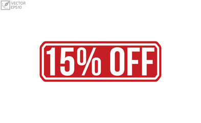 15% Off Red Rubber Stamp vector design.
