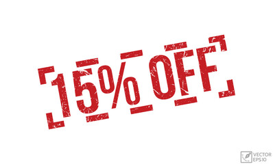 15% Off grunge rubber stamp on white background. 15% Off Rubber Stamp.