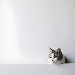 Cat on a white wall background.Generative AI