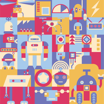 illustration vector graphic set of robots