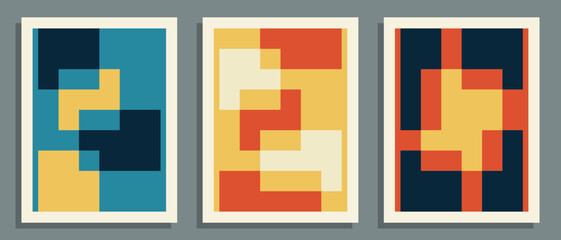 Fototapeta premium Abstract posters set. Geometric cover, background template. Vector illustration. 