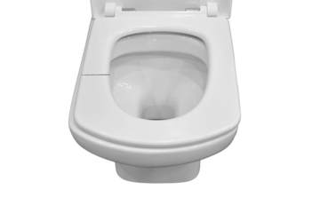 Cracked white toilet seat, isolated on a white background. A broken seat in the home toilet.