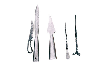 Medieval vintage weapon, isolated on a white background. Reconstruction of the events of the Middle...
