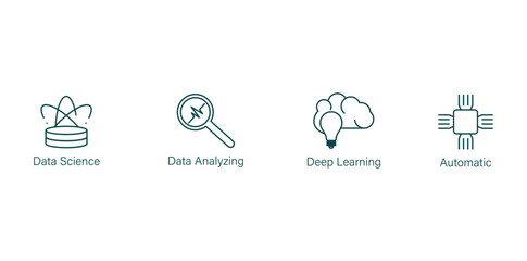 data science, data analyzing, deep learning, autonomic icon set vector illustration 