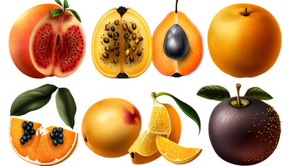 fruits isolated on transparent background. 3D render.