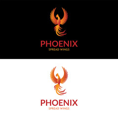 Phoenix bird spread wings in gradient color logo design
