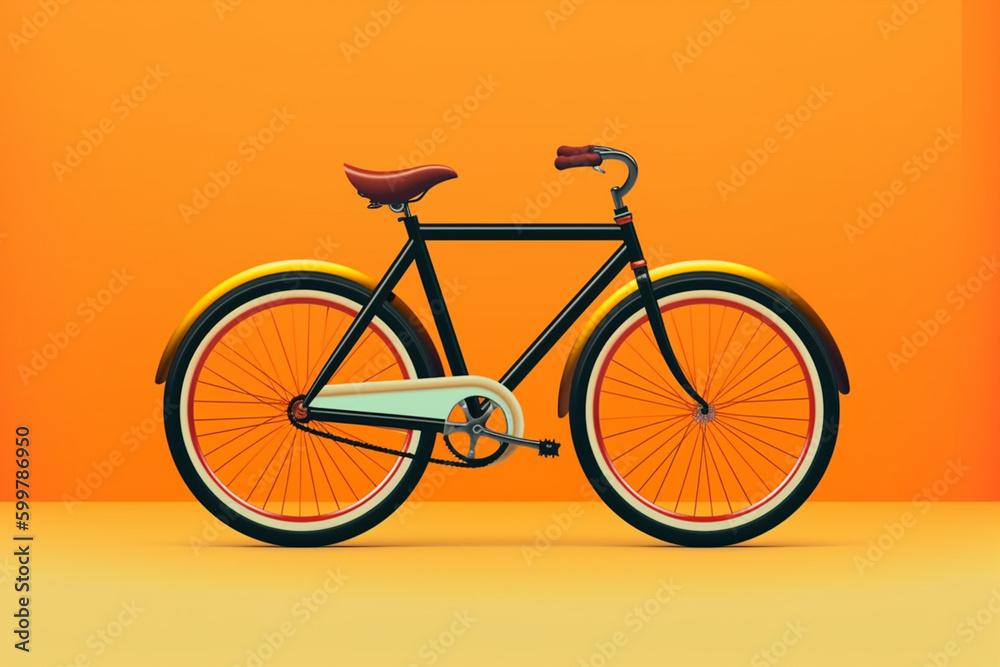 Poster a minimalist graphic design featuring the silhouette of a bicycle with bold typography and colors. g