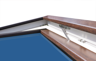 A small transom window made of plastic with a handle and accessories