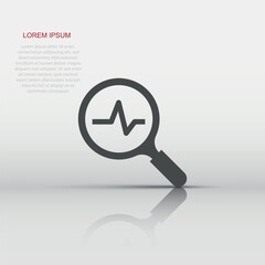 Magnifying glass icon with pulse. Vector illustration. Business concept loupe analysis pictogram.