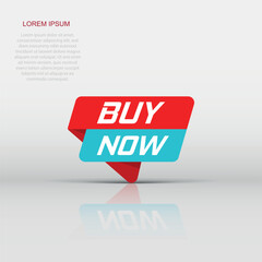 Buy now banner badge icon. Vector illustration. Business concept buy now pictogram.