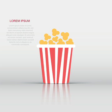 Popcorn vector icon in flat style. Cinema food illustration on isolated background. Popcorn sign concept.