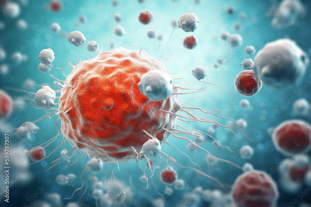 Poster A digital illustration of a white blood cell attacking an invading pathogen.  Generative AI technology..