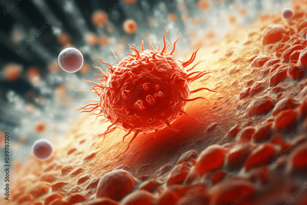 Poster a digital illustration of a white blood cell attacking an invading pathogen. generative ai technolog