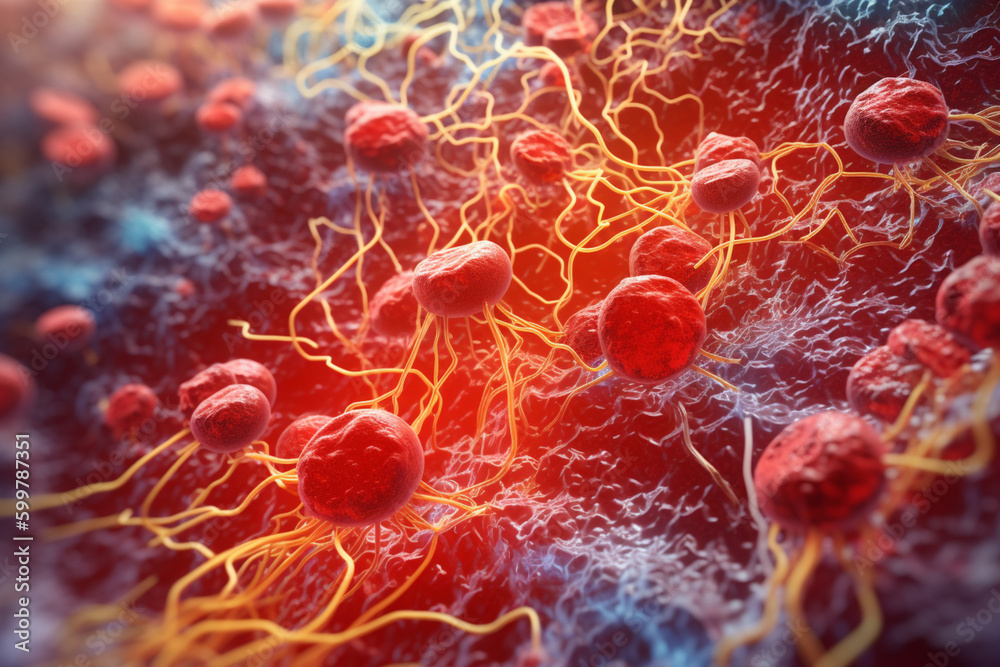 Aufkleber a blood vessel with various types of cells flowing through it.  Generative AI technology..