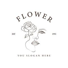 flower and woman face line art logo for beauty