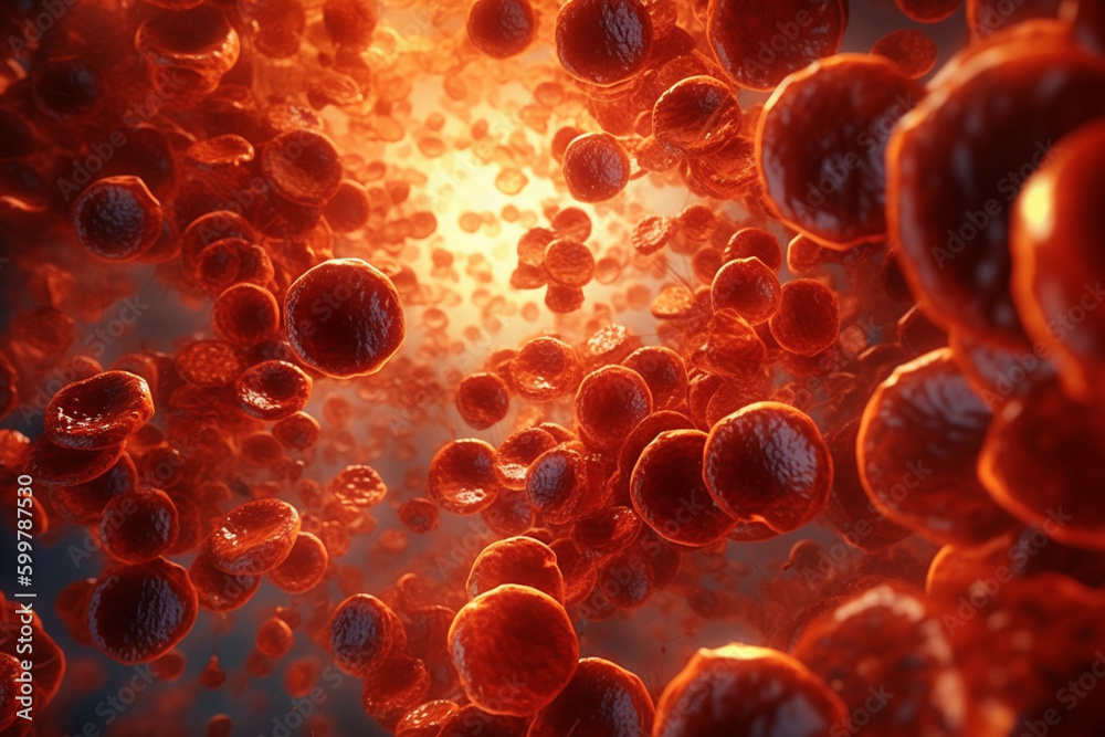 Aufkleber an abstract image of blood cells and plasma, in a swirling and chaotic pattern. generative ai techno
