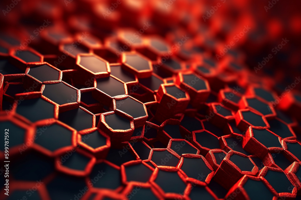 Poster An illustration of blood cells in a hexagonal pattern, resembling a microscopic honeycomb.  Generative AI technology..