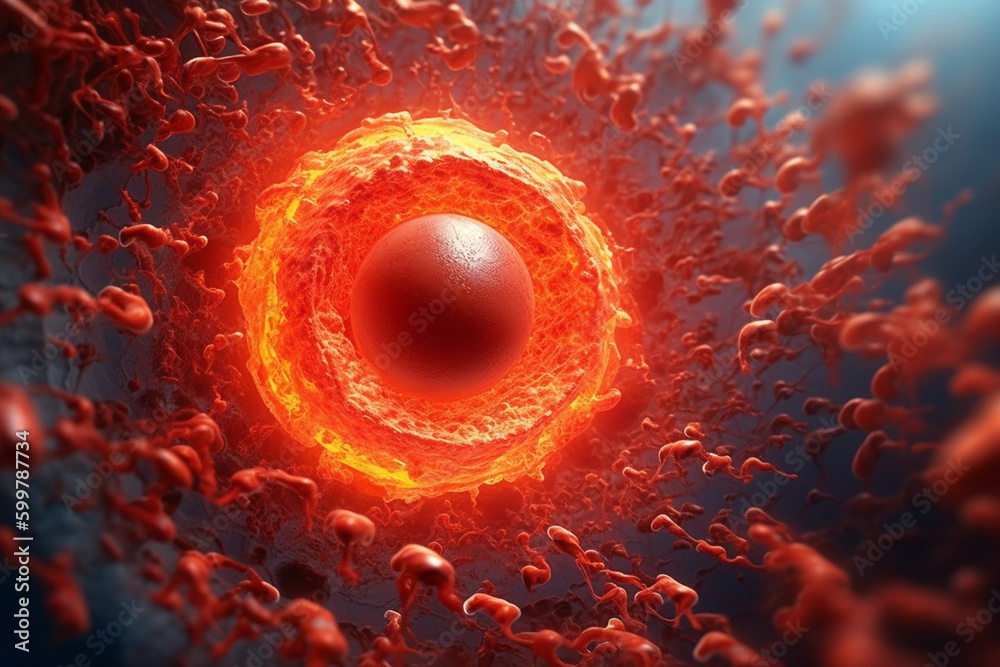 Poster an artistic interpretation of blood cells and plasma forming a mesmerizing spiral. generative ai tec