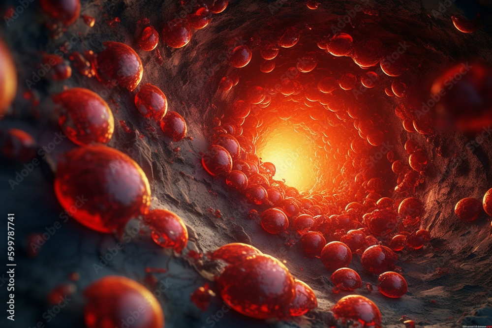 Poster An artistic interpretation of blood cells and plasma forming a mesmerizing spiral.  Generative AI technology..