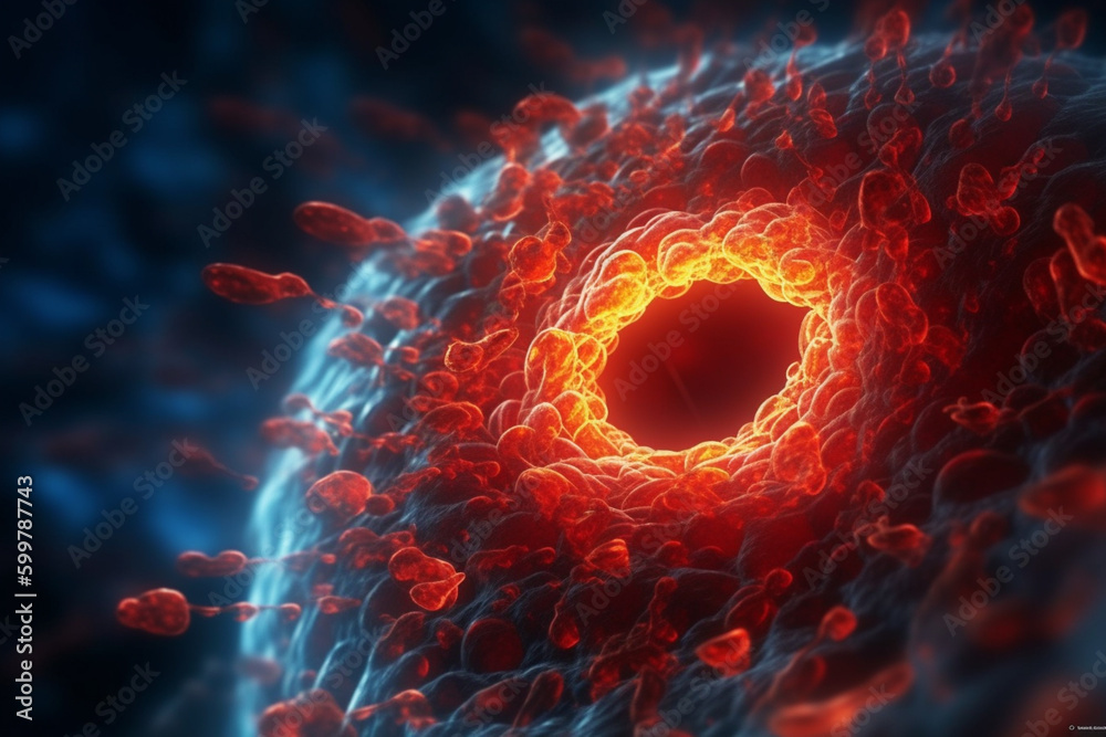 Poster An artistic interpretation of blood cells and plasma forming a mesmerizing spiral.  Generative AI technology..