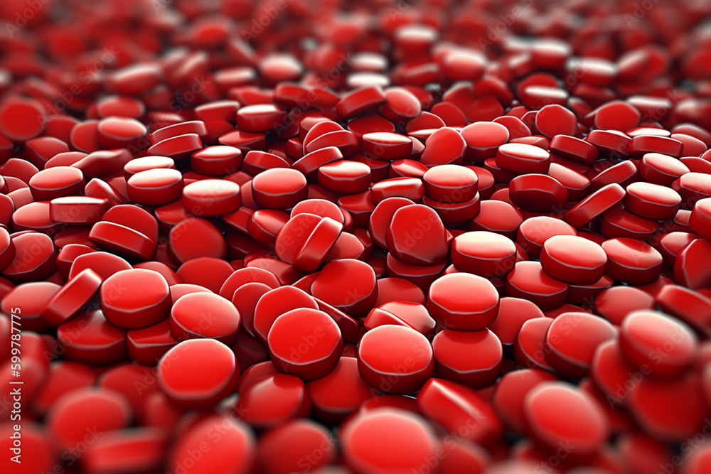 Poster an illustration of blood cells in a square pattern, resembling a microscopic checkerboard. generativ