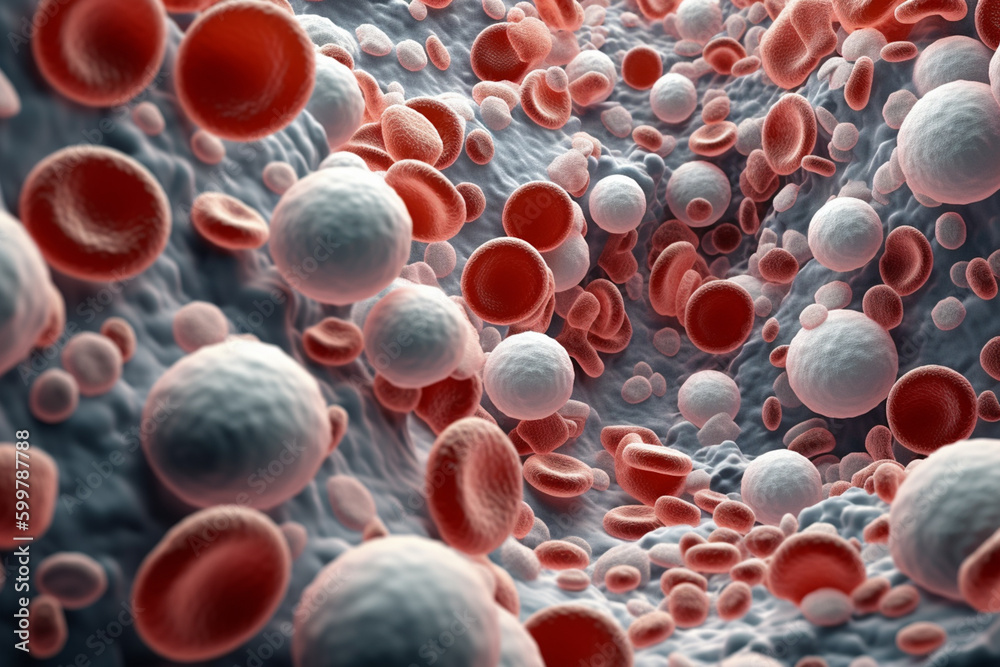 Poster a magnified view of white blood cells, showing their various shapes and sizes. generative ai technol