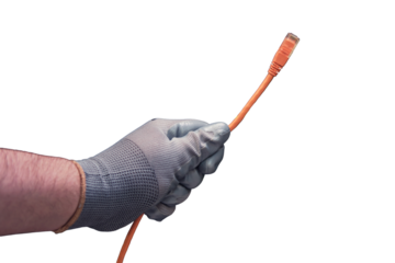 Network wires in the hands of a man, isolated on the white background