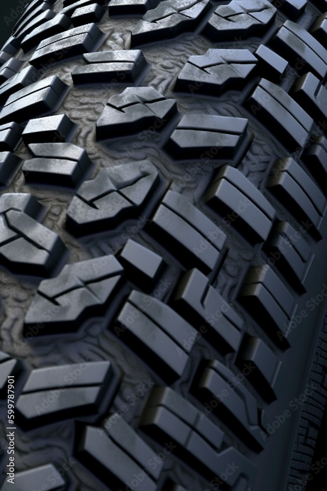 Poster An extreme close-up of a tire tread pattern on a mountain bike tire.  Generative AI technology..