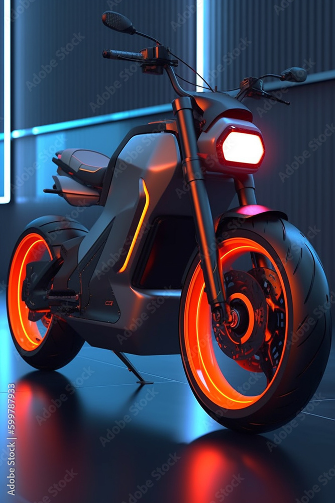 Poster a modern electric bike with a powerful motor and sleek design. generative ai technology..