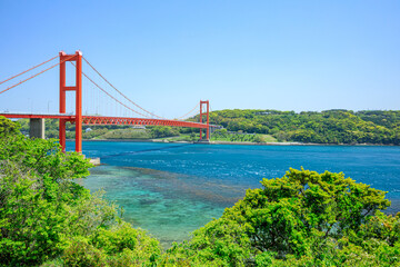 春の平戸島から見た平戸大橋　長崎県平戸市　Hirado Bridge seen from Hirado Island in spring. Nagasaki Pref, Hirado city. © M・H