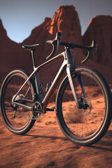 Fototapeta na wymiar A modern gravel bike with wide tires and disc brakes, designed for off-road adventures. Generative AI technology..