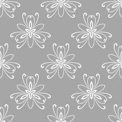 Fototapeta na wymiar Floral vector gray and white ornament. Seamless abstract classic background with flowers. Pattern with repeating floral elements. Ornament for wallpaper and packaging