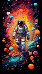 An Фstronaut in an orbit with colored stars in the background
