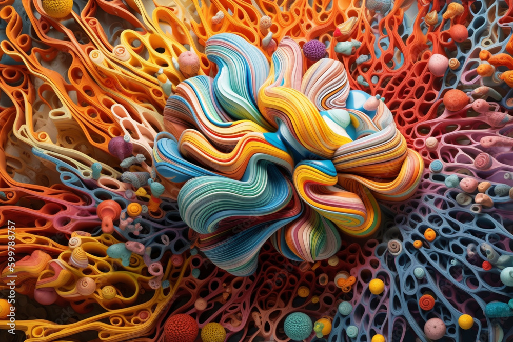 Poster An artistic representation of the brain's synaptic connections, featuring colorful, swirling patterns and shapes. Generative AI technology..