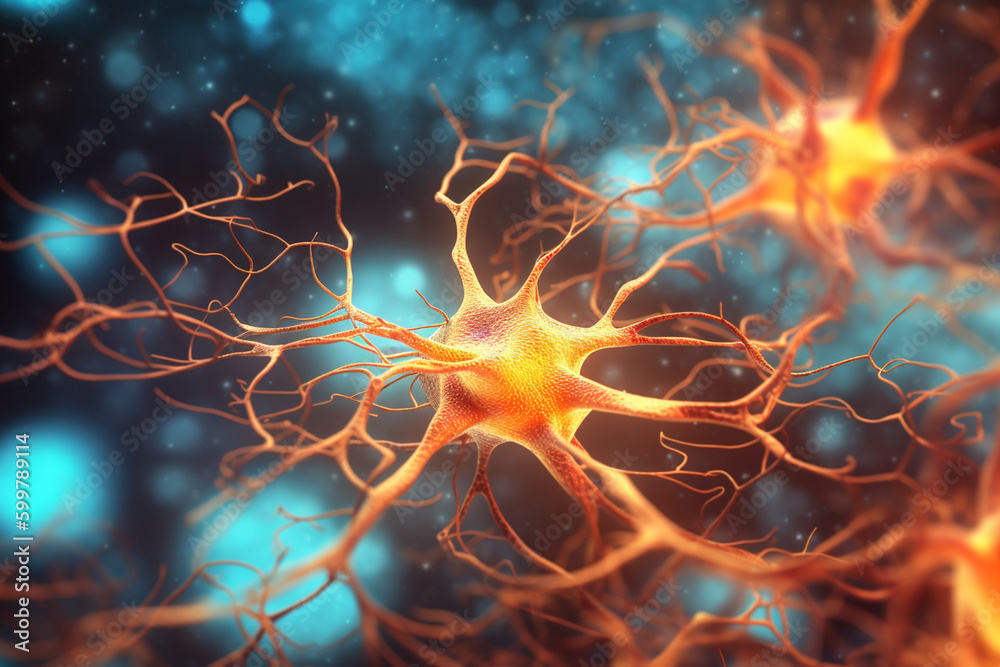 Poster A detailed illustration of a neuron with branching dendrites and numerous synapses, emphasizing the importance of these structures in neural communication. Generative AI technology..