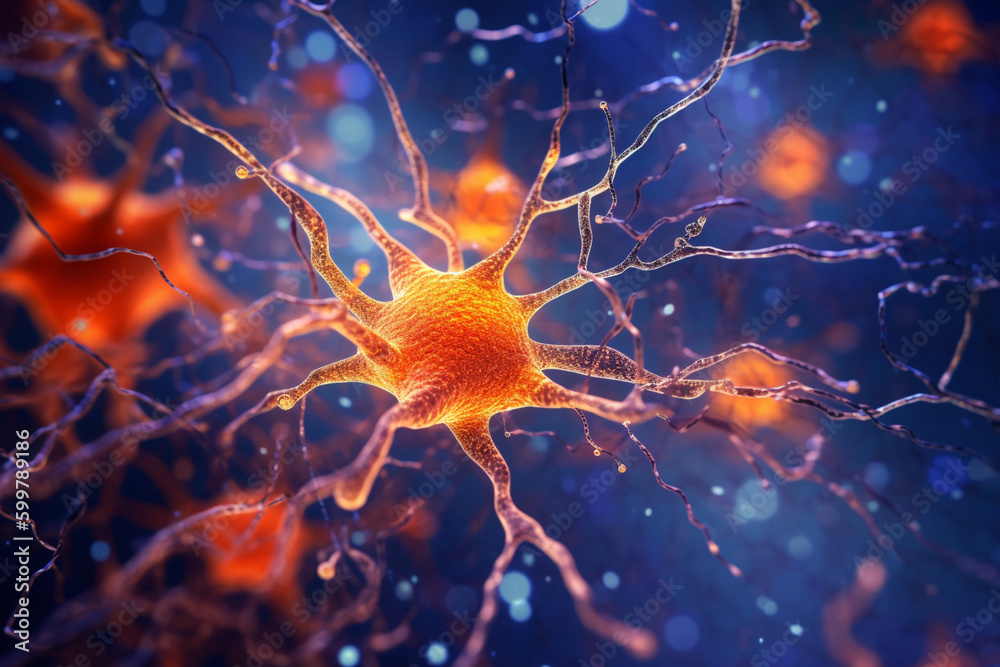 Aufkleber A microscopic image of synapses in the brain, showing the tiny gaps between neurons where neurotransmitters are released.  Generative AI technology..