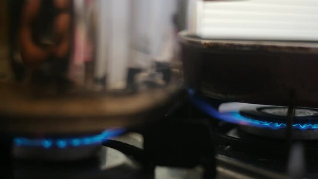 Blue Natural Gas Flames. Slow Motion. Clost up