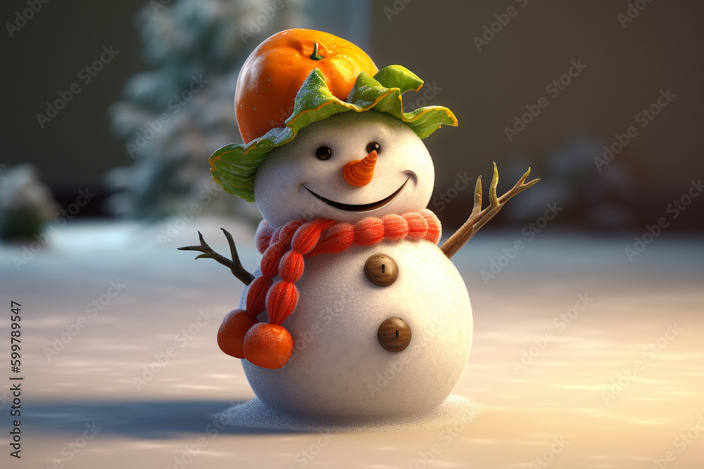 Poster A snowman with a carrot nose and a scarf. Generative AI technology..