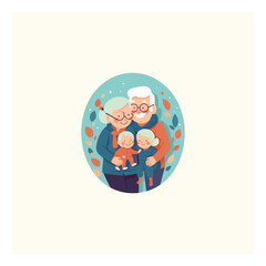 illustration of grand grandson hugging his grandparents. Grandparents' Day . modern flat color 