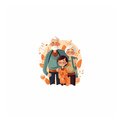 illustration of grand grandson hugging his grandparents. Grandparents' Day . modern flat color 