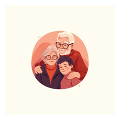 illustration of grand grandson hugging his grandparents. Grandparents' Day . modern flat color 