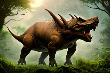 Fototapeta premium Triceratops Dinosaur, Generative AI Illustration