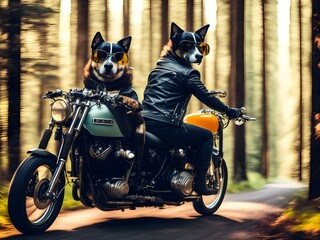 Cool Dog on Motorcycle, Generative AI Illustration