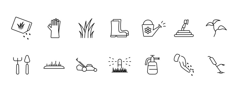 Lawn care gardening icon set illustration