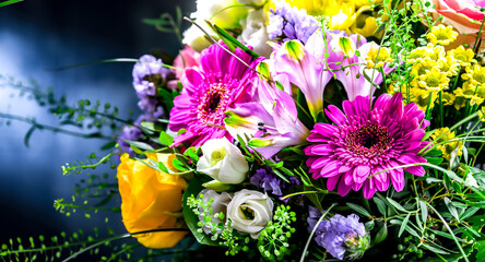 Composition with a bouquet of freshly cut flowers