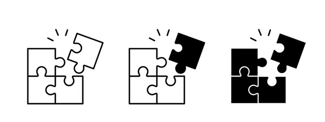 Puzzle icon set, thin line icons, editable stroke, puzzle game illustration