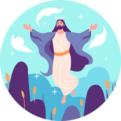 Happy Ascension Day Design with Jesus Christ in Heaven Vector Illustration.