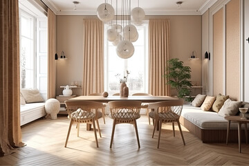 Cozy dining room interior in beige