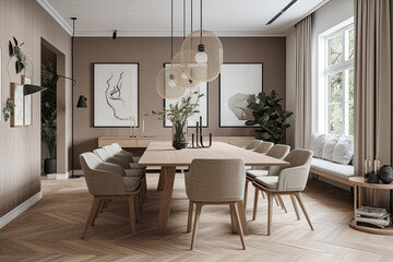 Fototapeta premium Cozy dining room interior in beige